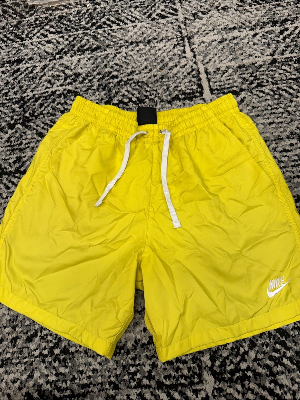Nike Men’s Bright Yellow Athletic Shorts with White Drawstring